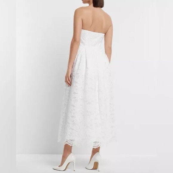 NWT Express Bridal Lace Strapless Sweetheart Dress Midi Tea Length White Size 4 - Picture 2 of 12